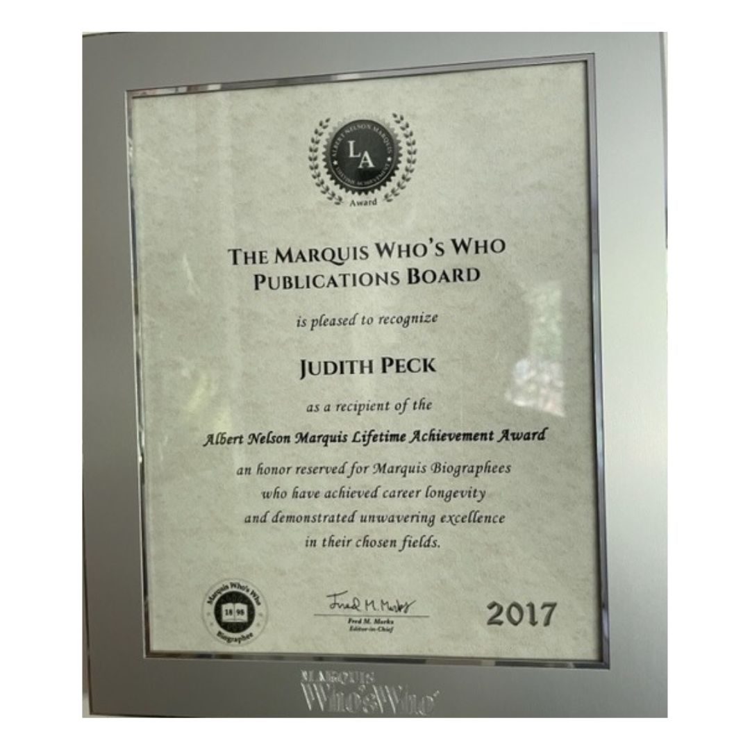 Marquis Who's Who Publications Board Presented to Judith Peck
